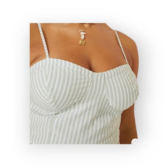 Anthropologie Mint Striped Smocked Crop Top Size L - Picture 3 of 12